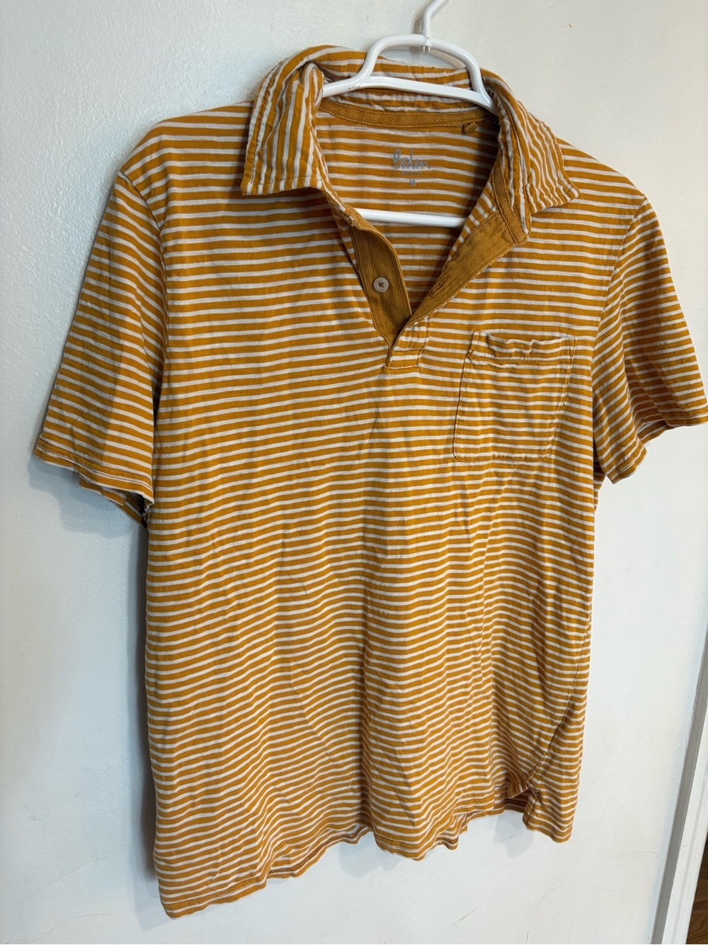 Boden Men's Striped Cotton Polo in Mustard and White